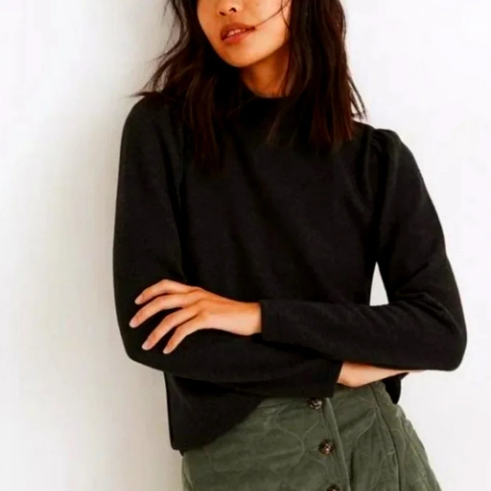 Madewell Gray (Re)sourced Plush Mockneck Puff-Sleeve Sweater M